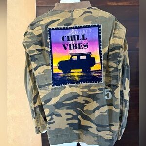 Chill Vibes Jeep Sunset Camouflage Button-Up Jacket